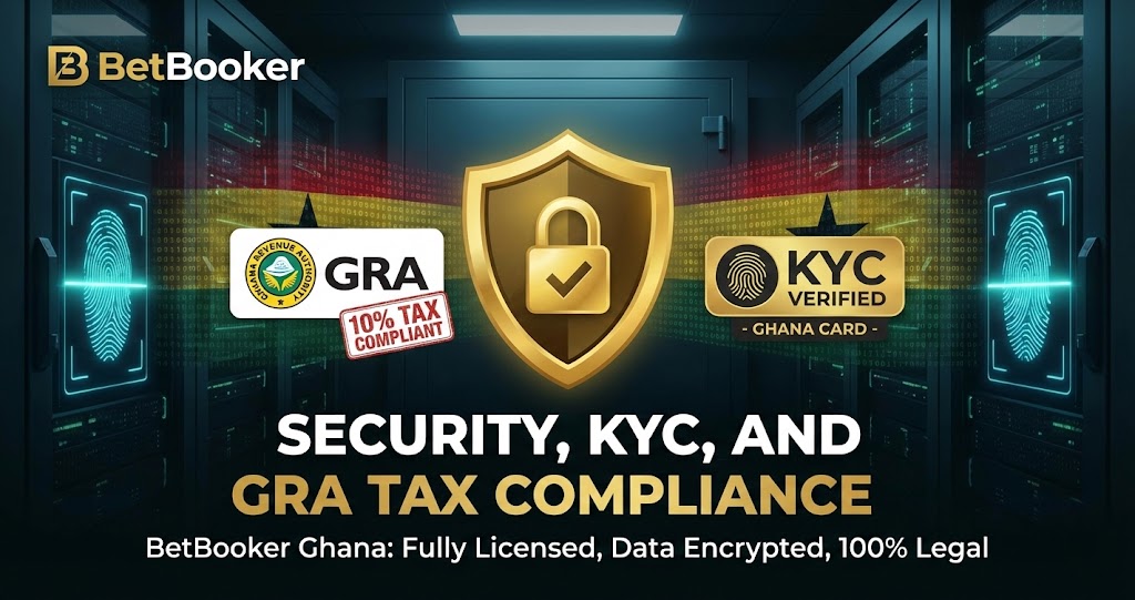 A digital padlock over the Ghana flag representing SSL encryption and secure betting data protection